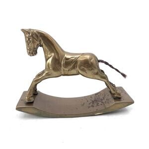 Vintage 60's Solid Brass Rocking Horse Figurine Horse Hair Tail